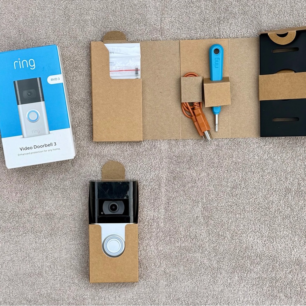 Ring Video Doorbell 3 with Blue Tool and Accessories